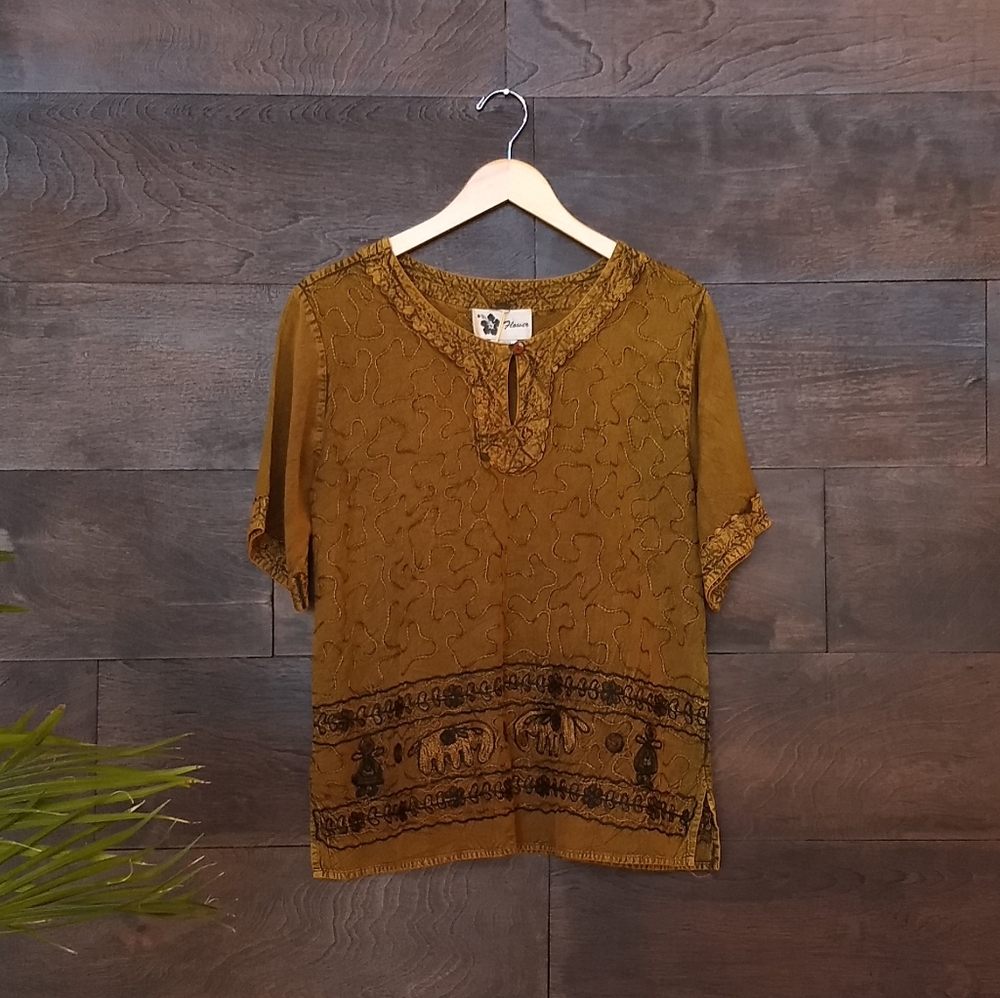 Vintage Elephant Pattern Overdyed Cotton Tunic